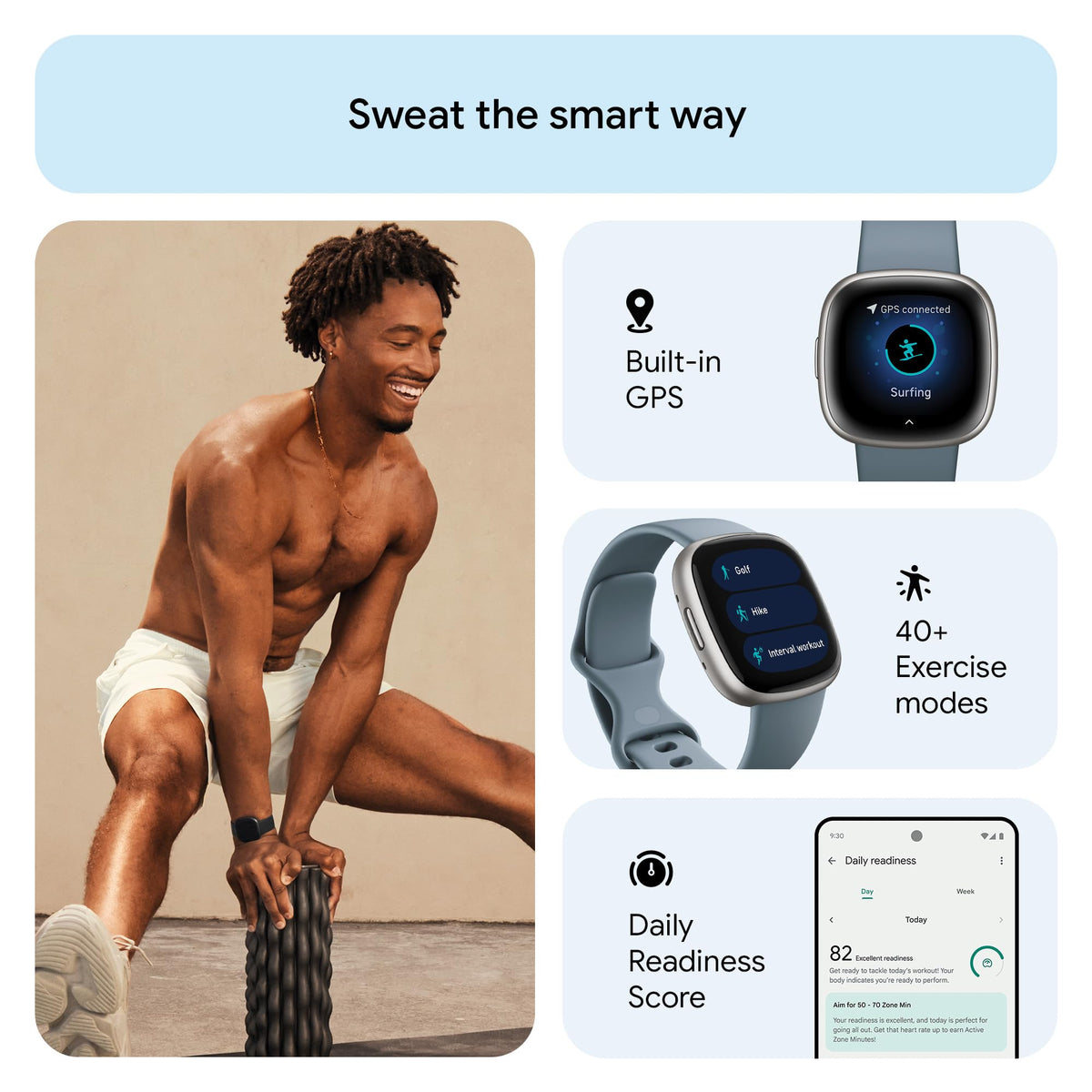 Fitbit Google Versa 4 Fitness Smartwatch with 3 Months Google Health Membership Included and up to 6 days battery life - compatible with iOS & Android, Black/Graphite Aluminium