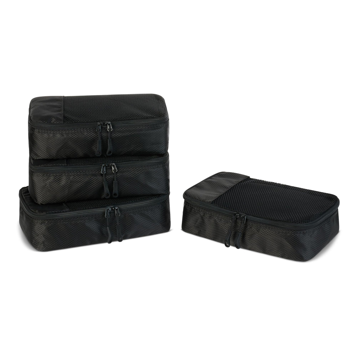 Amazon Essentials 4-Piece Packing Cubes Travel Accessories Set, Luggage Organiser with Double Zip, Mesh Top, 100% Polyester, Medium, Black (Previously Amazon Basics)