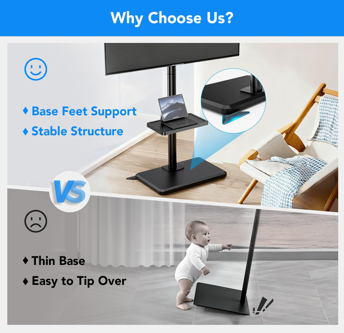 Floor TV Stand with Mount for 26-55 inch TVs up to 35 kg, Height Adjustable Swivel Tilt TV Stand with Wood Base & Shelf, Saving Space Design for Bedroom, Living Room and Corner, White
