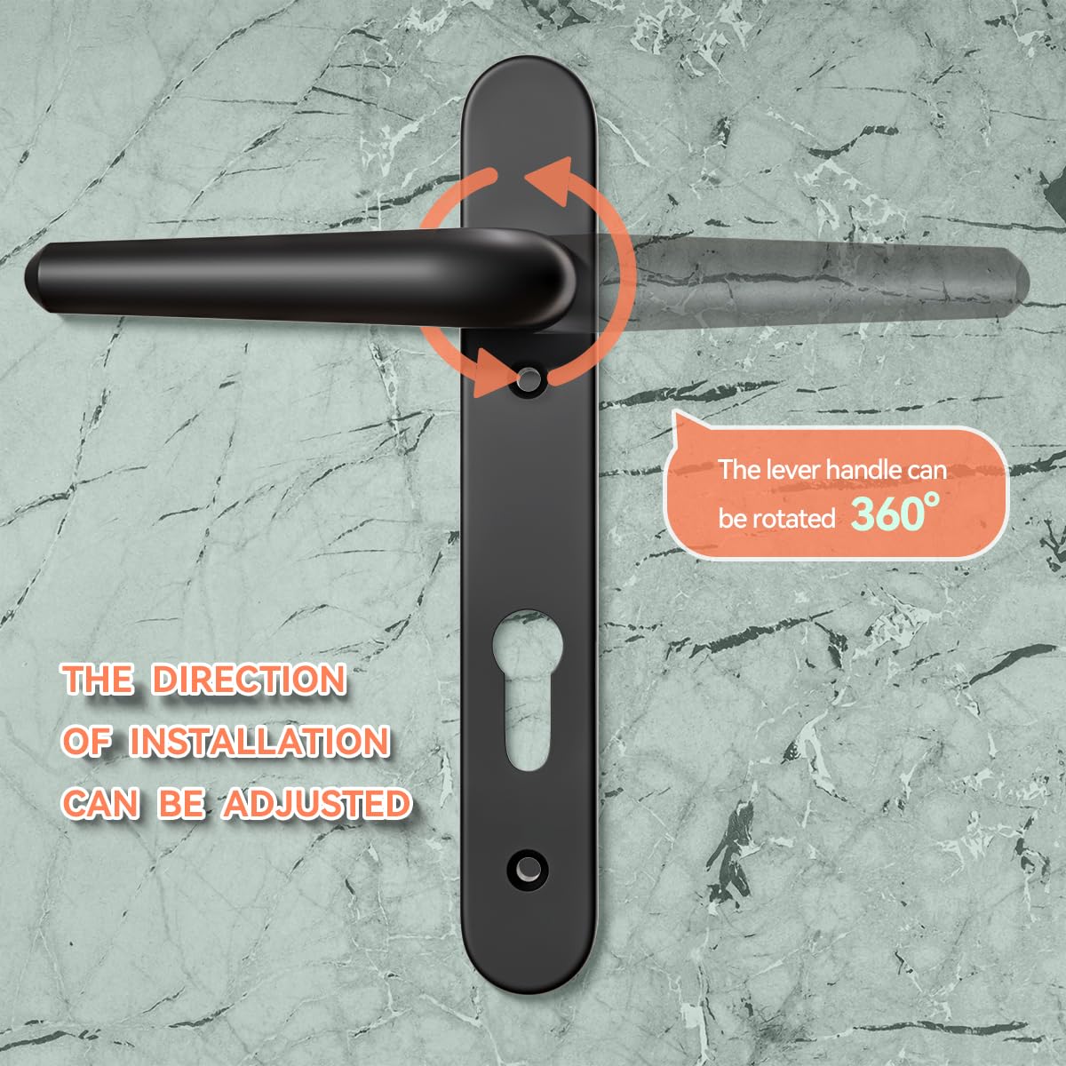 Bwintech 1 Set Black UPVC Door Handle Set, 92mm Backset,122mm Screw Hole Distance, 210mm Plate Length Front Door Handles for UPVC Door