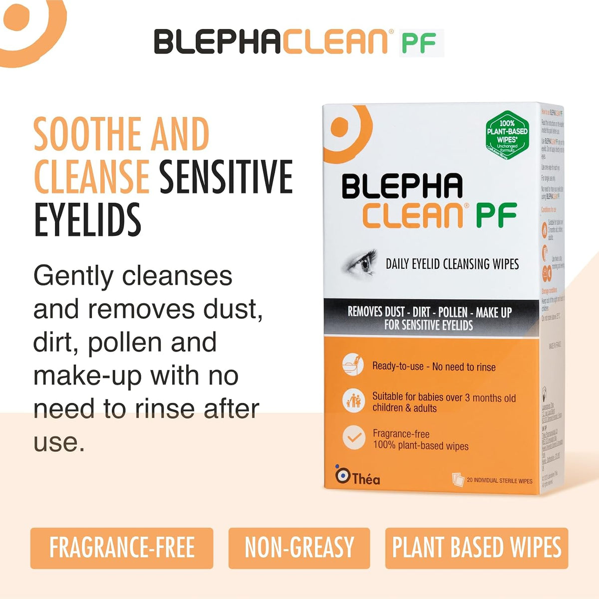 Blephaclean PF Cleansing Eyelid Wipes, for Sensitive Eyelids, 20 Wipes