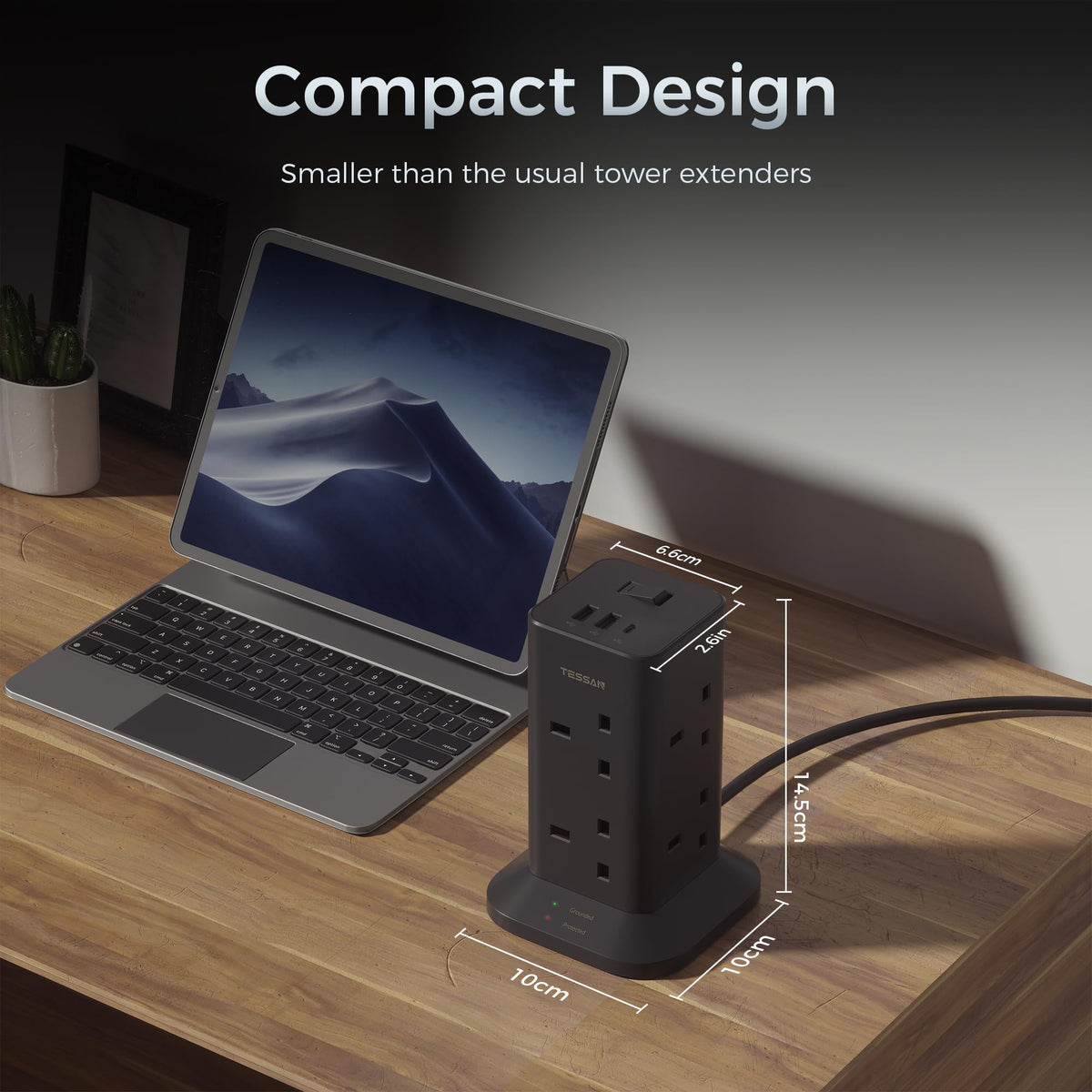 TESSAN Tower Extension Lead with USB C Slots