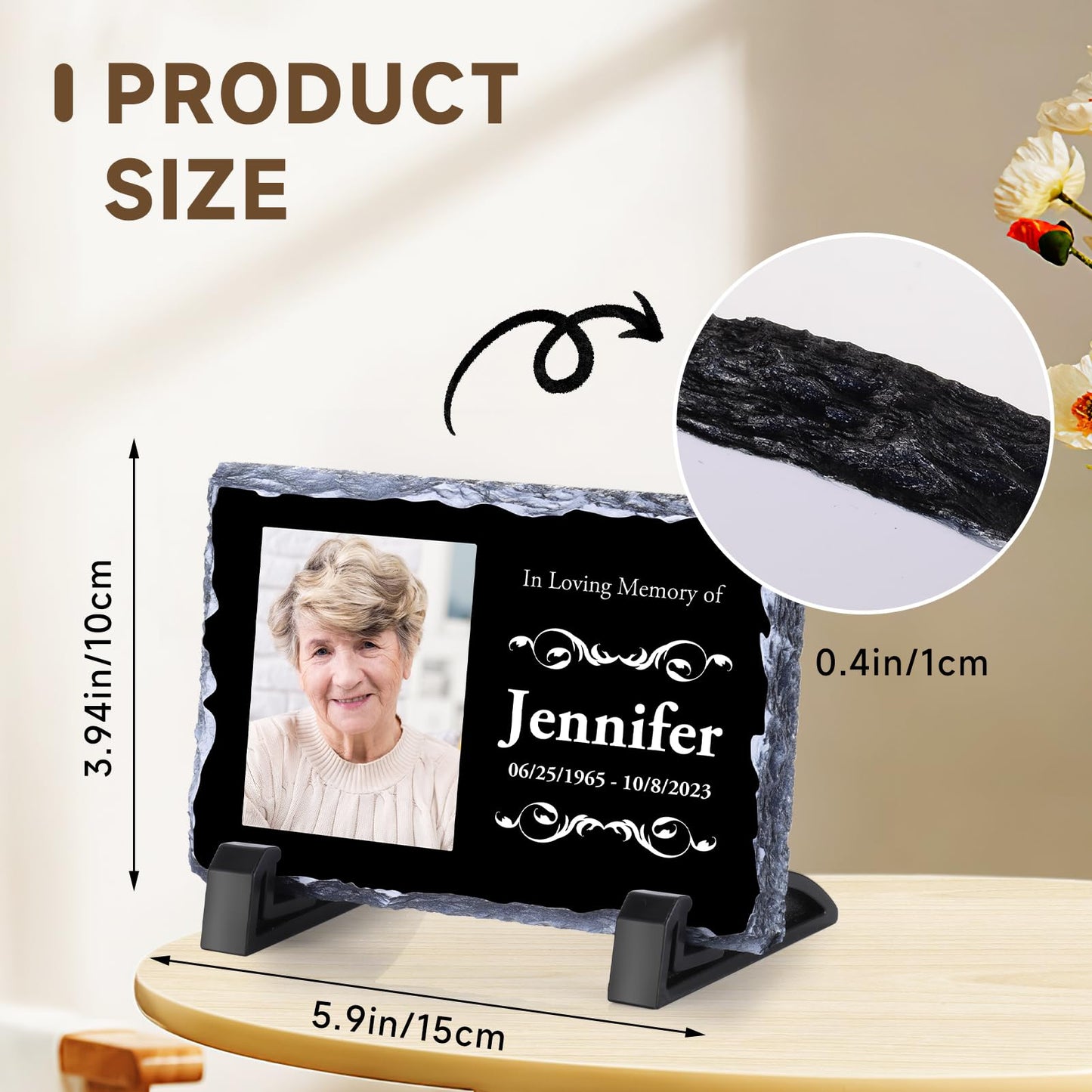 Personalised Memorial Plaque, Custom Rock Slate Frame with Photo Text, Customised Memorial Gifts for Loss of Loved One, Cemetery Decorations for Grave