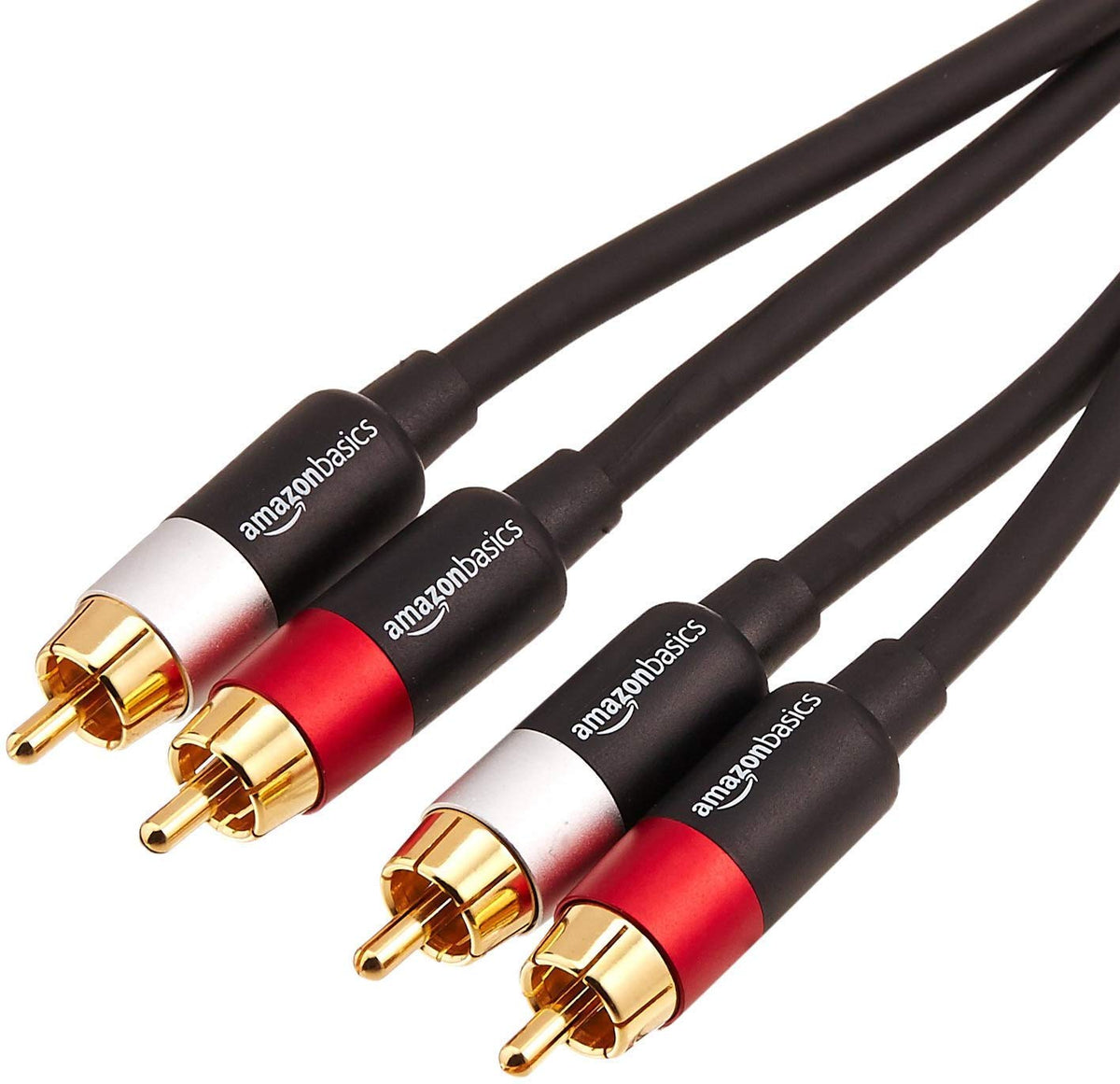Amazon Basics 2 RCA Audio Cable for Amplifier,Active Speakers or Subwoofer with Gold-Plated Plugs, 4.6 m, Black