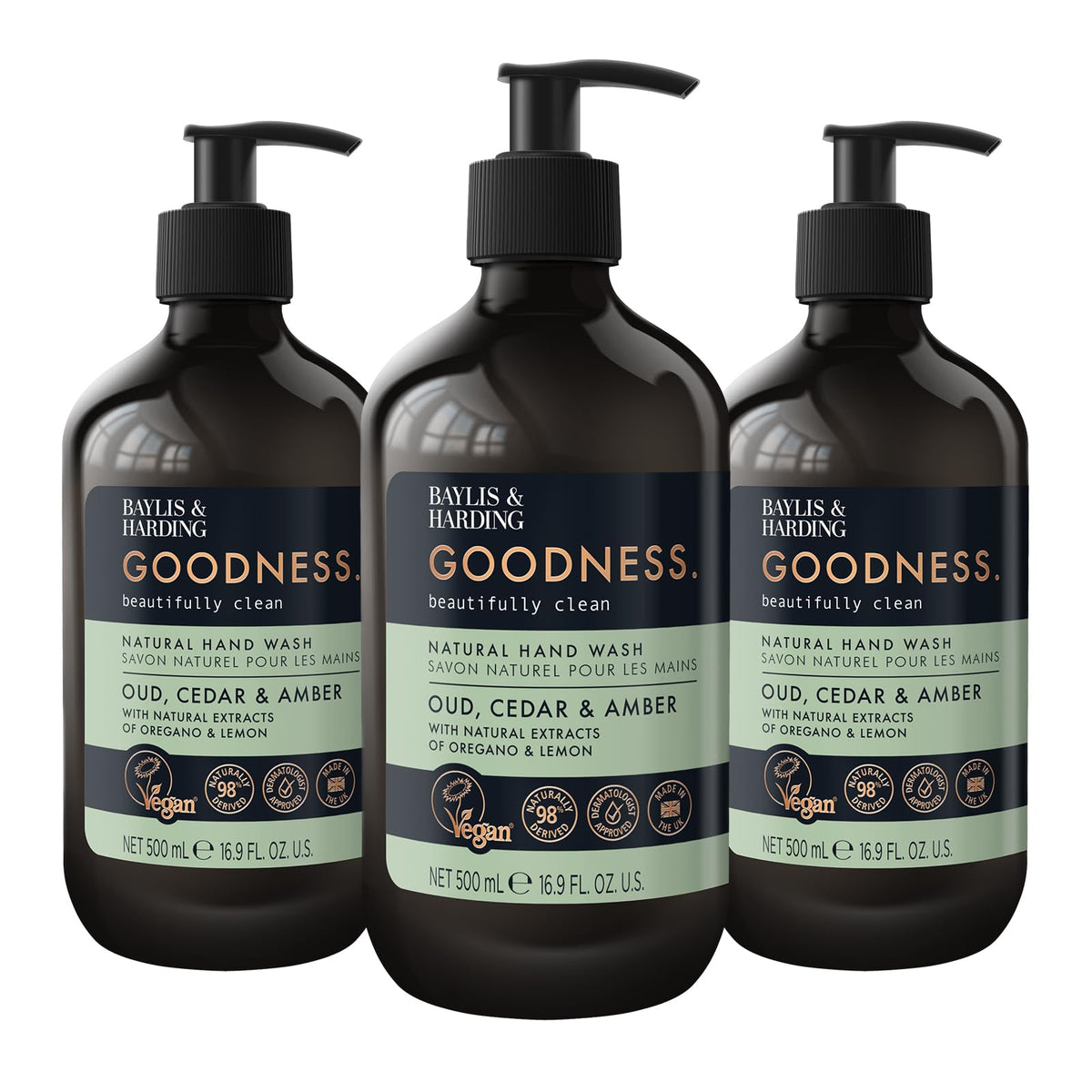 Baylis & Harding Goodness Natural Body Wash 500ml 3 pack