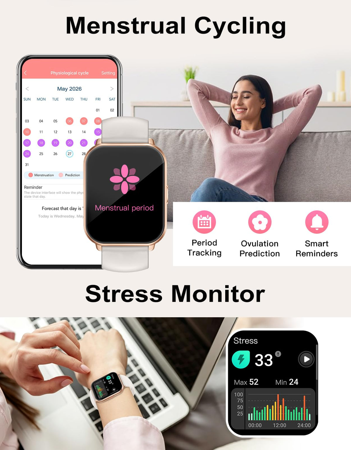 RUIMEN Smart Watch Answer Dial Call,Smart Watches for Women Men 1.85" HD Screen Fitness watch with SpO2 Heart Rate Sleep Monitor Step Counter Waterproof 100+ Sports Mode for Android iOS (2 Bands)