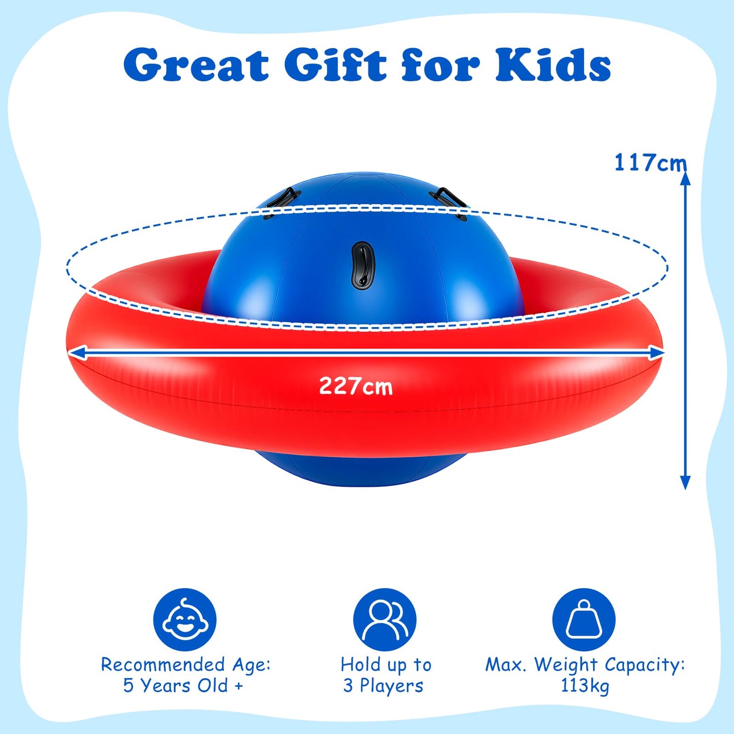GYMAX 88'' Inflatable Dome Rocker Bouncer, Giant Inflatable Rocking Planet with 6 Handles, Indoor Outdoor Large Blow Up Rocking Ball for 5 Years Old+ Boys Girls, Max Weight 113kg (Pink+Green)