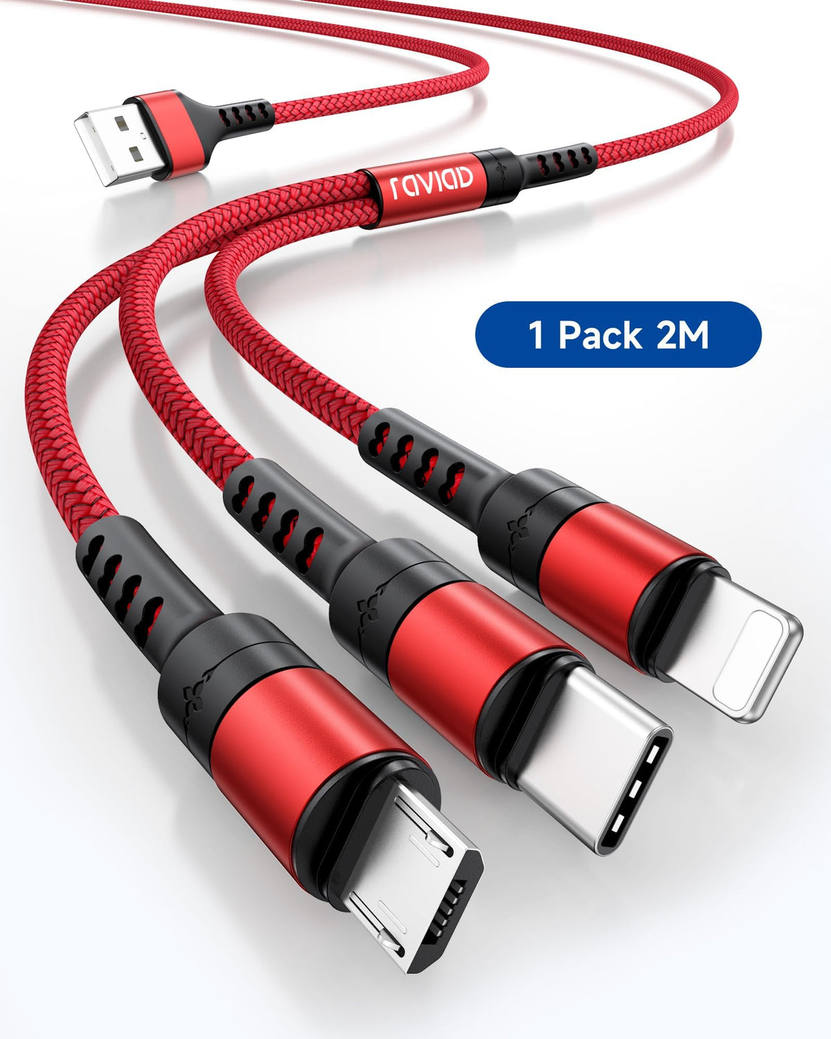 RAVIAD Multi Charger Cable, 3 in 1 Charger Cable 3A USB Fast Charging Cord