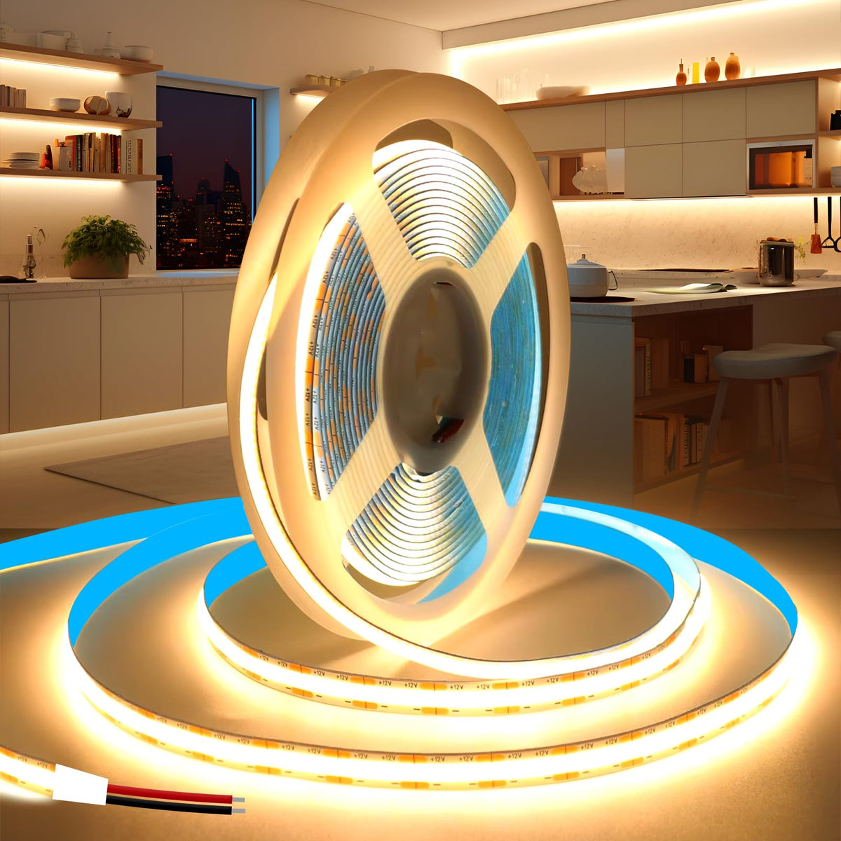KSIBNW LED Strip Light COB 24V, 5M Cool White 6000K Led Strip Lights 5mm Width LED Tape Lights Flexible CRI90+ Uniform Dotless for Bedroom Cabinet Kitchen Decoration (No Power Supply)