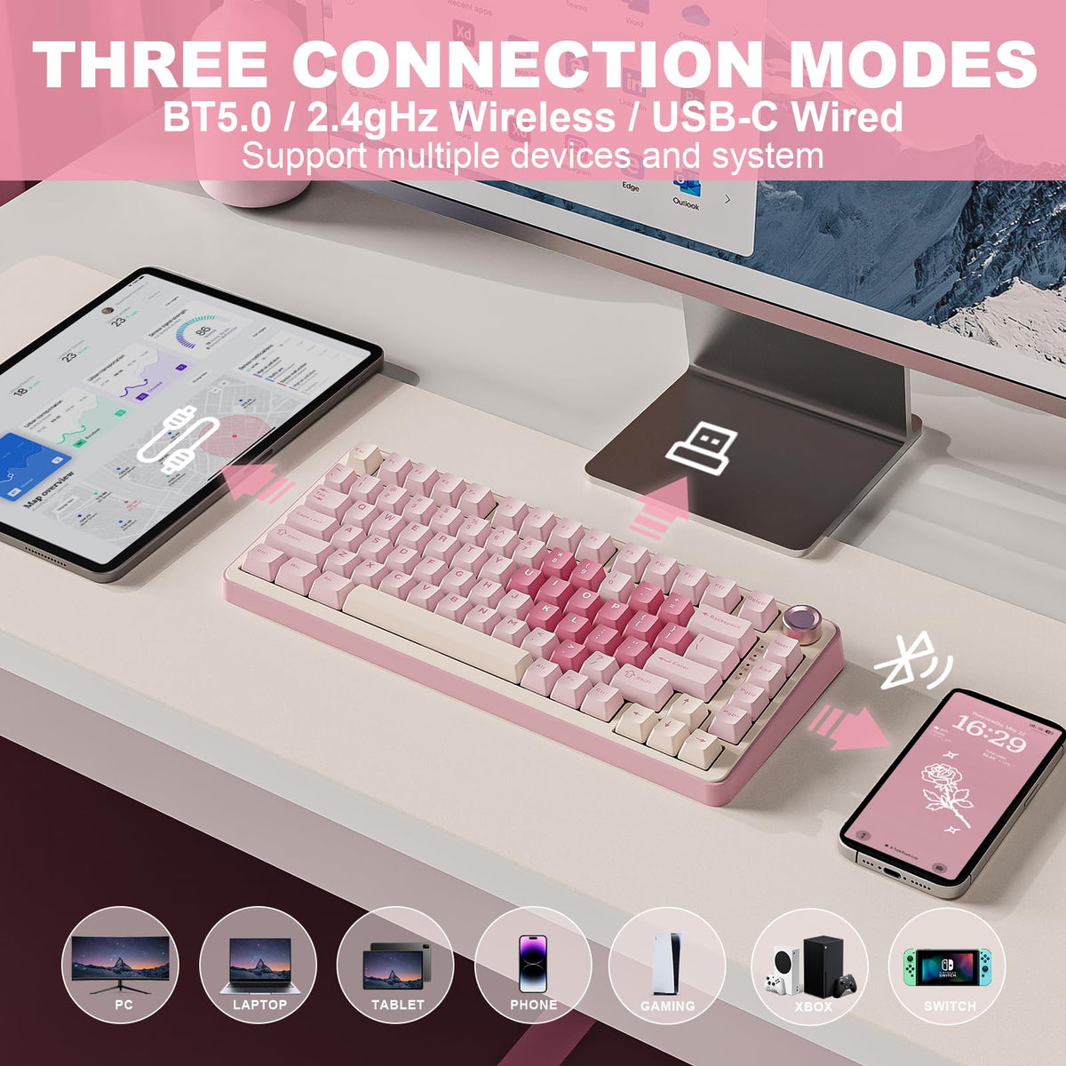 YUNZII B75 PRO 75% Wireless Mechanical Keyboard (Black Heart,Cocoa Switch)