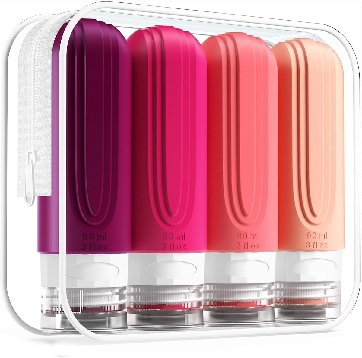 Mrsdry Travel Bottle for Toiletries, Leak Proof Silicone Travel Size 90ml Bottles Refillable Containers for Liquid Shampoo, BPA Free and TSA Approved Travel Accessories with Clear Bag (4 Pack)
