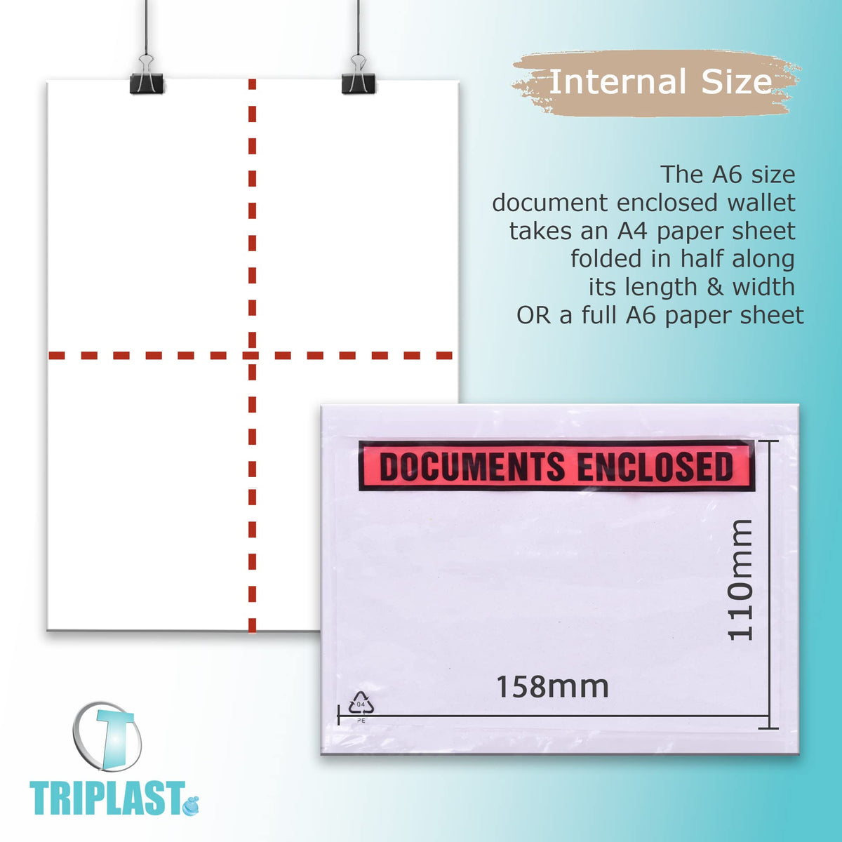 Triplast 200 x DL Printed Document Enclosed Wallet (230 x 110 mm) | Peel & Seal Clear Plastic Envelopes/Sleeves/Pockets/Wallets | Attach Invoices, Packing Lists & Delivery Notes to Parcels