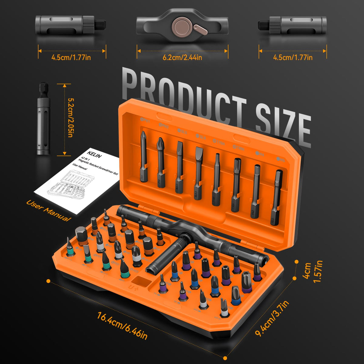 KELIN 68 in 1 Magnetic Ratchet Screwdriver Set, Multi Bit Ratcheting Torx Screwdriver Sets, Nut Drivers, Gifts for Men Who Have Everything, Stocking Fillers for Men Gifts for Him Dad
