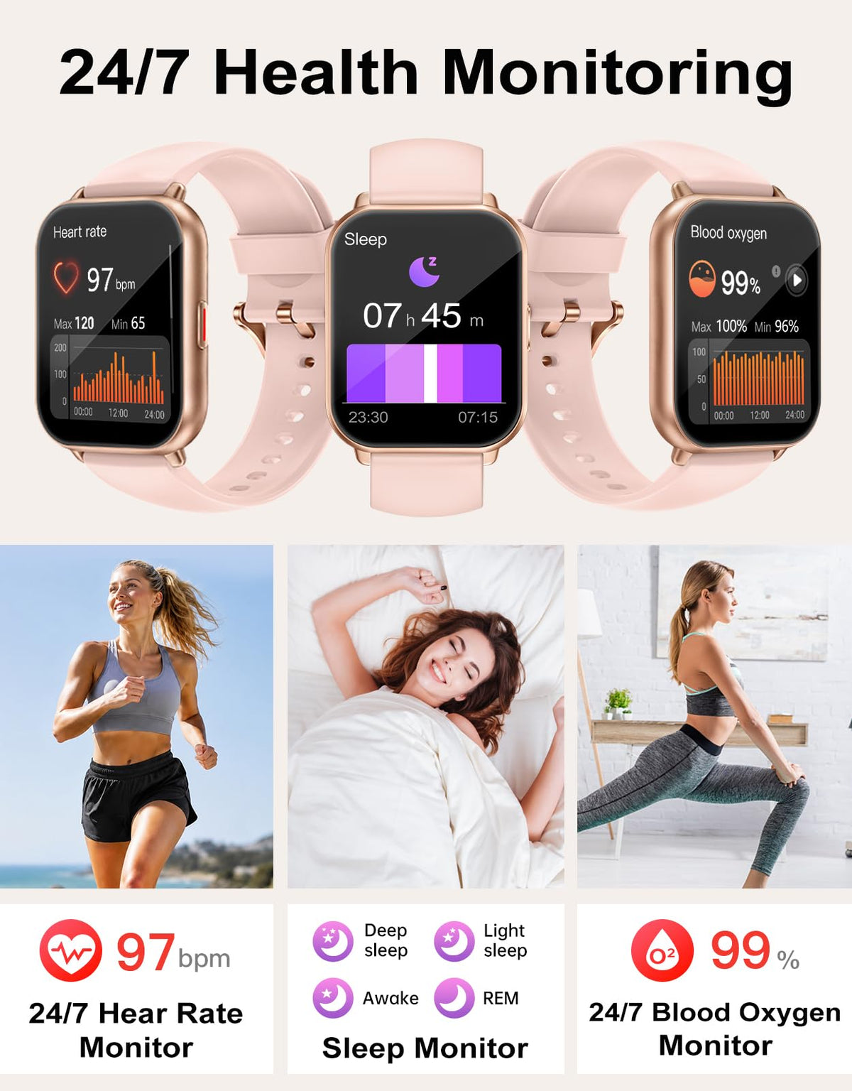 RUIMEN Smart Watch Answer Dial Call,Smart Watches for Women Men 1.85" HD Screen Fitness watch with SpO2 Heart Rate Sleep Monitor Step Counter Waterproof 100+ Sports Mode for Android iOS (2 Bands)
