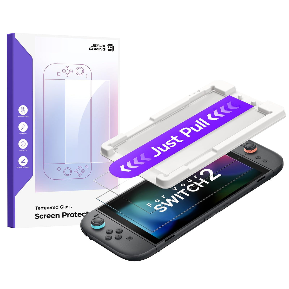 JSAUX Obsidian AR Screen Protector for Nintendo Switch 2,1-Pack