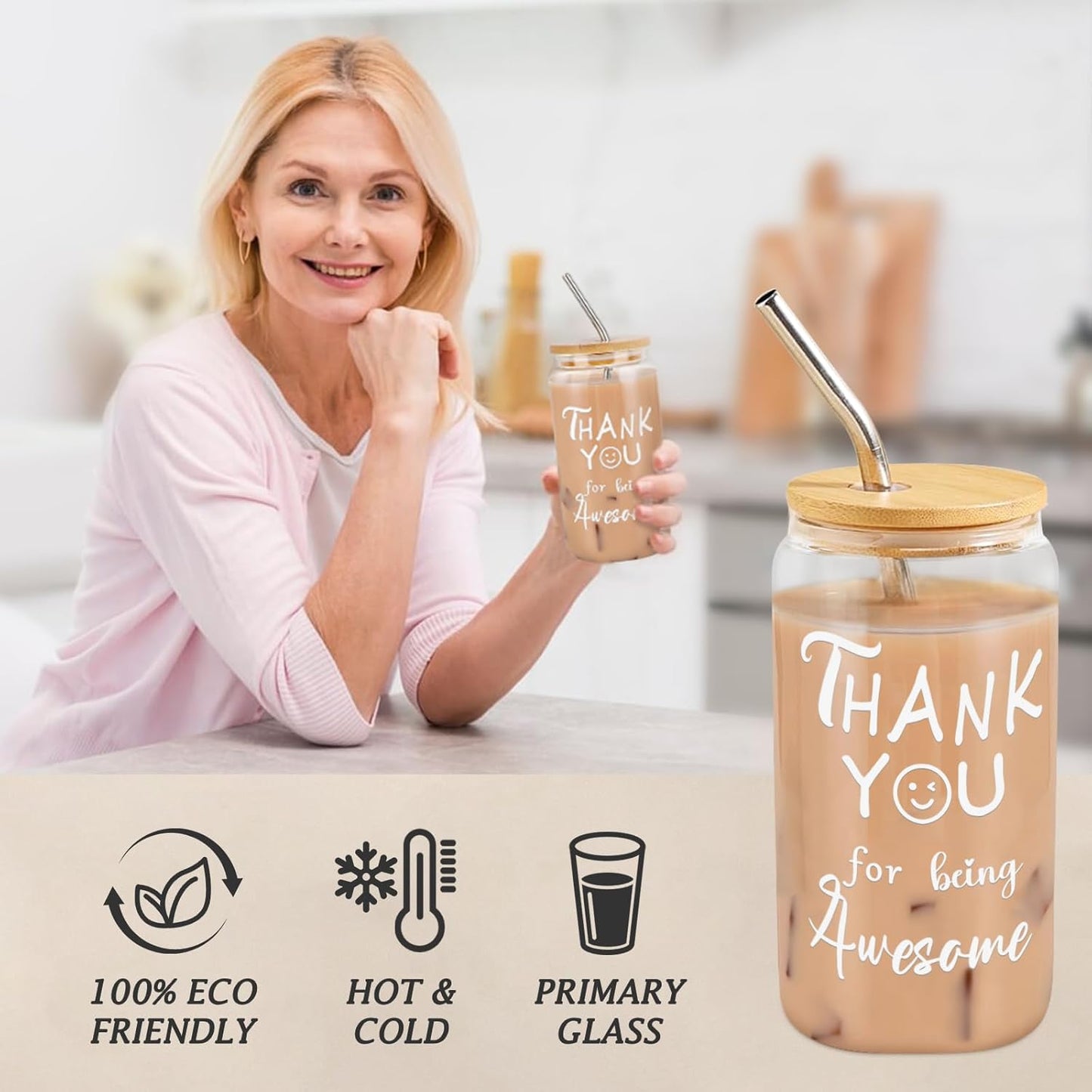 Thank You Gifts for Women, Teacher Appreciation Gifts, Thank You Baskets for Coworker Teachers Friends Mum Employees Nurse Secretary with Thanks Cards, Awesome Glass Cup