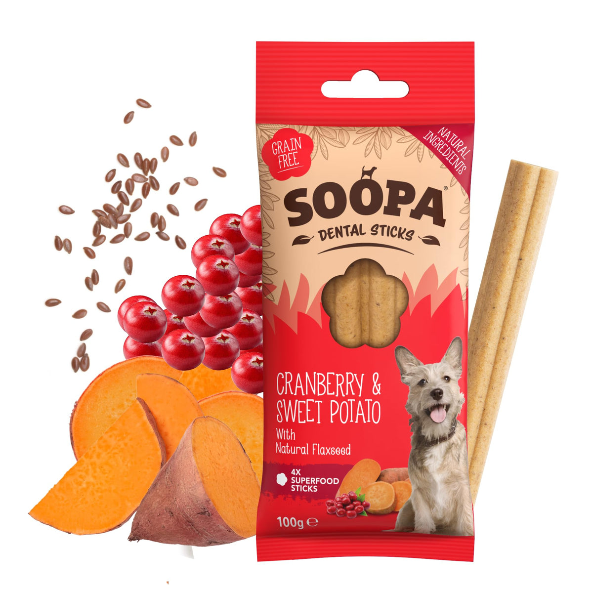 Soopa Carrot & Pumpkin Dog Dental Sticks, Chews to Clean Teeth, 100 g, 1-Pk
