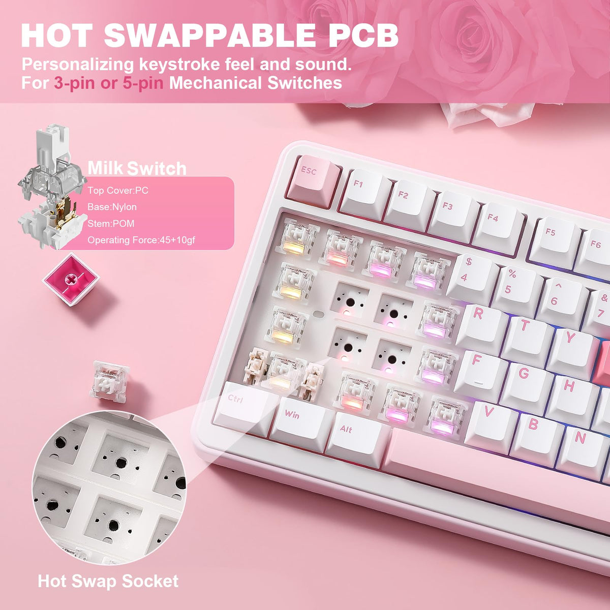 YUNZII B75 PRO 75% Wireless Mechanical Keyboard (Black Heart,Cocoa Switch)
