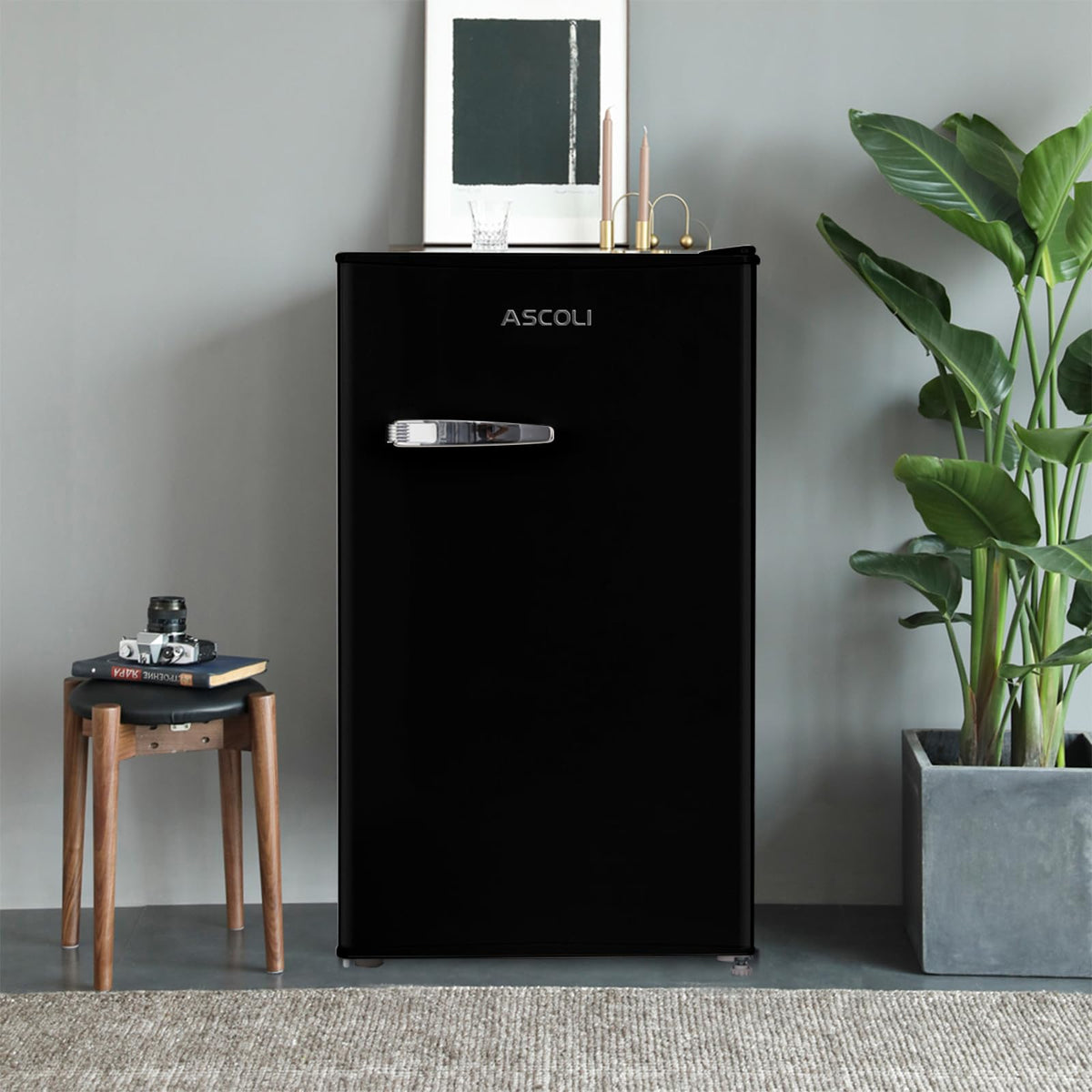 Retro Mini Fridge 85L, Compact Refrigerator, Under Counter Fridge, Direct Cooling, Super Quiet, Adjustable Racks, Metal Handle, Mechanical Control, Led Light