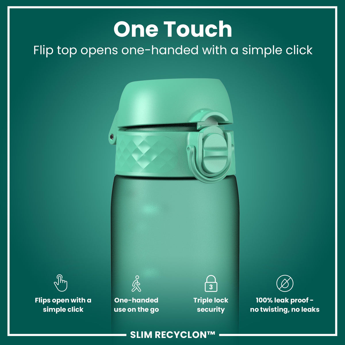 Ion8 Water Bottle, 500 ml/18 oz, Leak Proof, Easy to Open, Secure Lock, Dishwasher Safe, Hygienic Flip Cover, Carry Handle, Fits Cup Holders, Easy Clean, Hot Pink