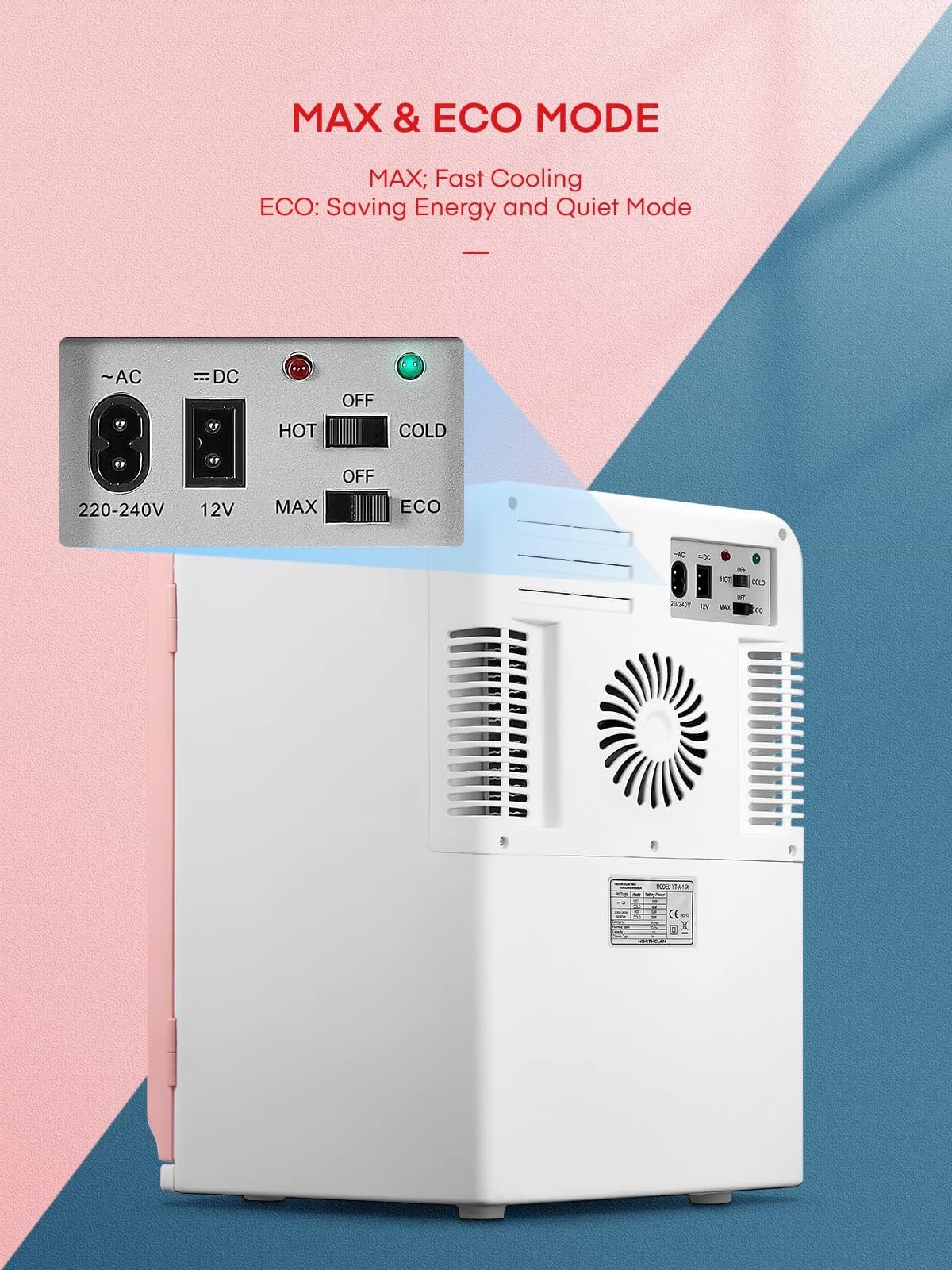 Mini Fridge 15L/21 Cans Mini Fridge for Bedrooms, Upgrade AC+12V DC Power Small Fridge for Dorm, Car, Office, Travel | Max & ECO Mode, Thermoelectric Cooler and Warmer | for Skincare, Beauty, Drink