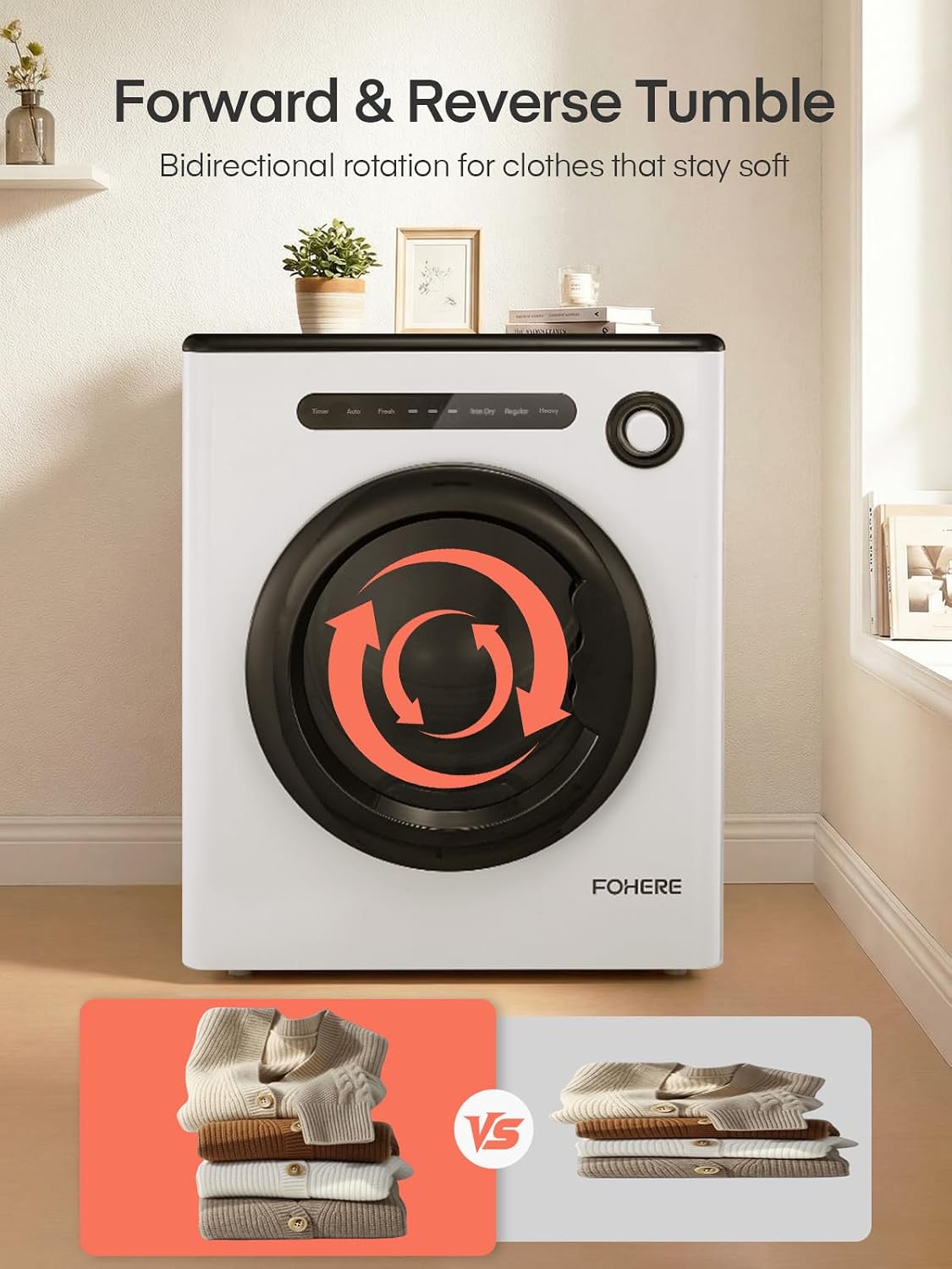 4KG Vented Tumble Dryer, 1200W Compact Smart Dryer, 6 Drying Modes, Double Temperature Control Protection, with Child Lock and Timer, with Child Lock, Crease Guard, for Apt, Home, Dorm, RVs, White