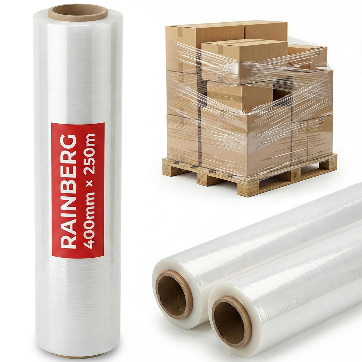 Rainberg Strong Heavy-Duty Stretch Film for Pallet Wrapping, Packaging and Moving for Furniture, Luggage, and Parcels, Water & Moisture Proof Pallet Stretch Shrink Wrap rolls 400mm x 250m (Black, 6)