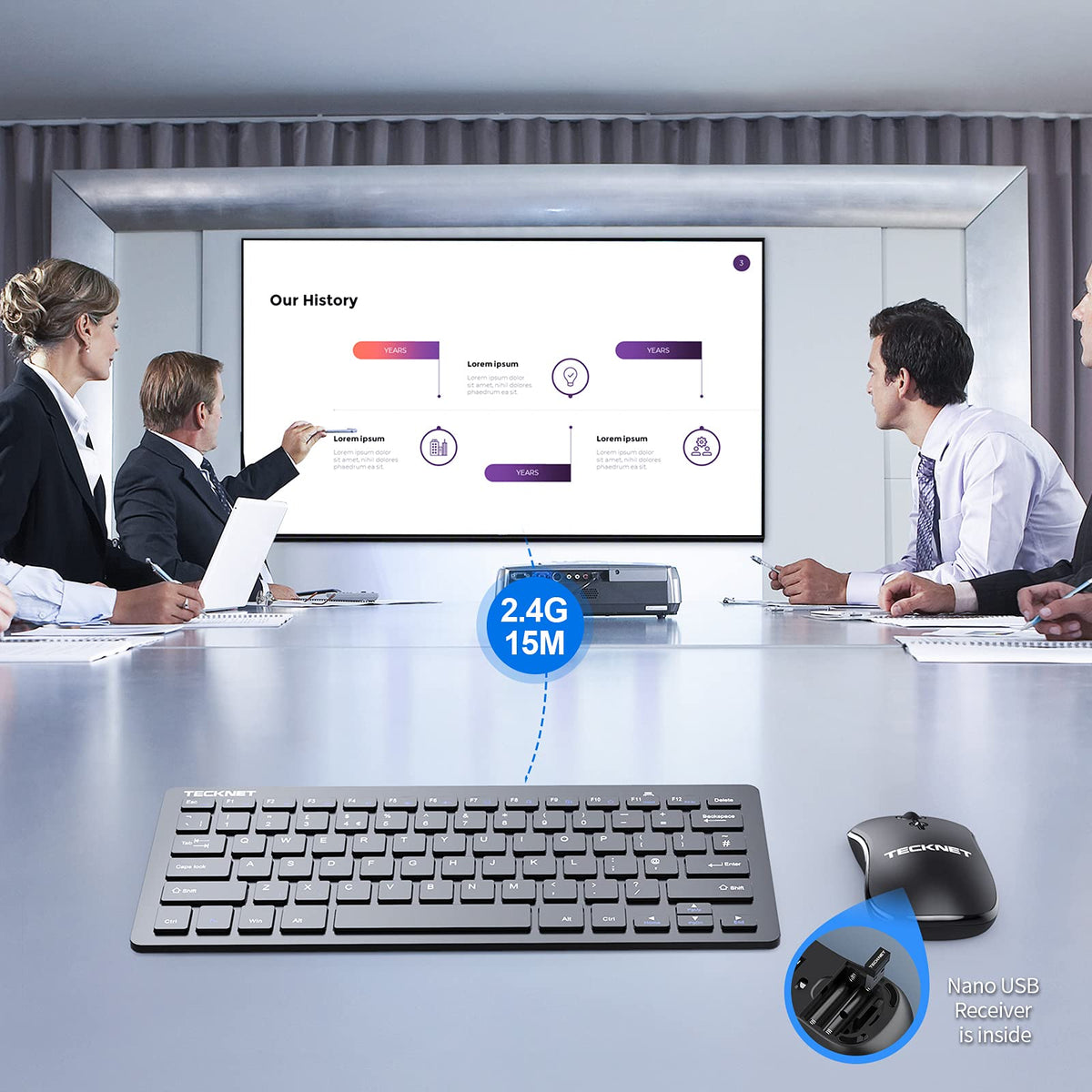 TECKNET Mini Wireless Keyboard and Mouse Set, 2.4G Cordless USB, Black