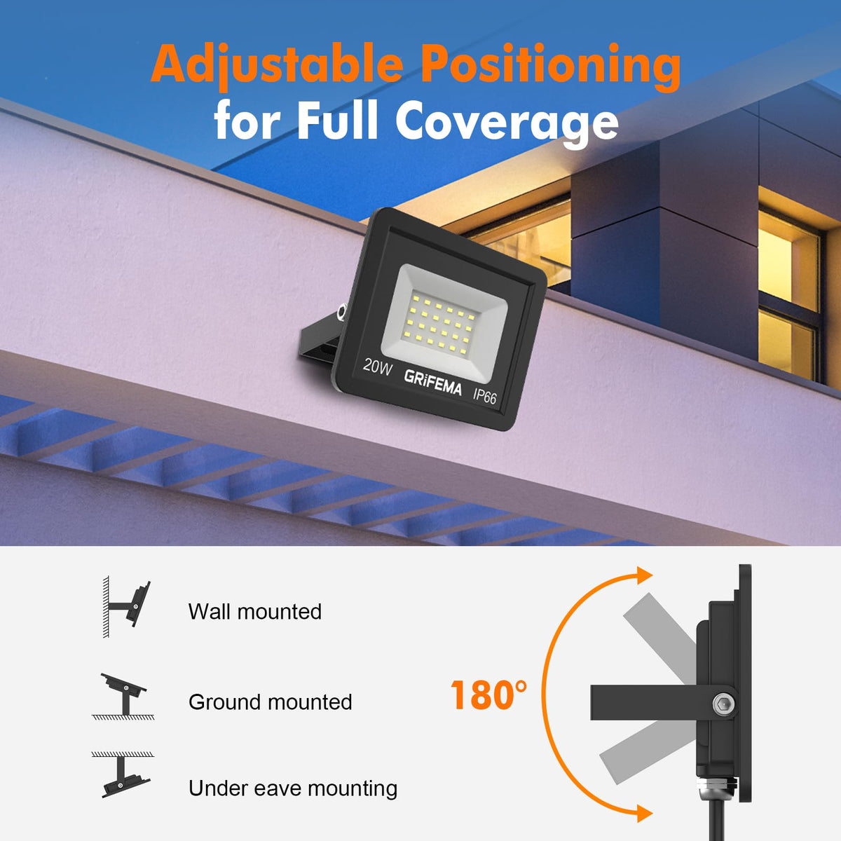GRIFEMA 20W LED Security Light with Motion Sensor 2200LM 6500K