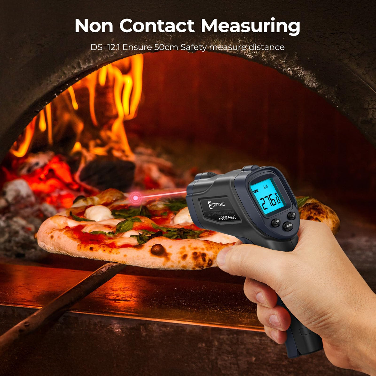 ERICKHILL Infrared Thermometer -50℃~550℃ With -50~260℃ Meat Thermometer, Non-Contact Laser Thermometer Gun LCD Backlit Digital Display Adjustable Emissivity - for Vehicle Repair/Cooking/BBQ/Freezer