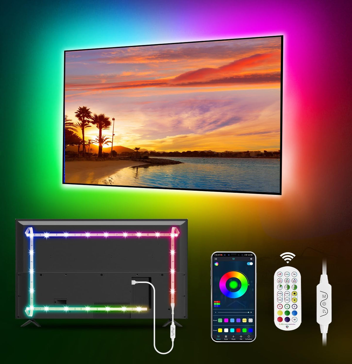 MATICOD TV LED Lights, 4M TV Lights for 45-60in TVs, Music Sync RGB TV Backlight USB LED Strip Lights with Remote and App Control for Christmas Decorations