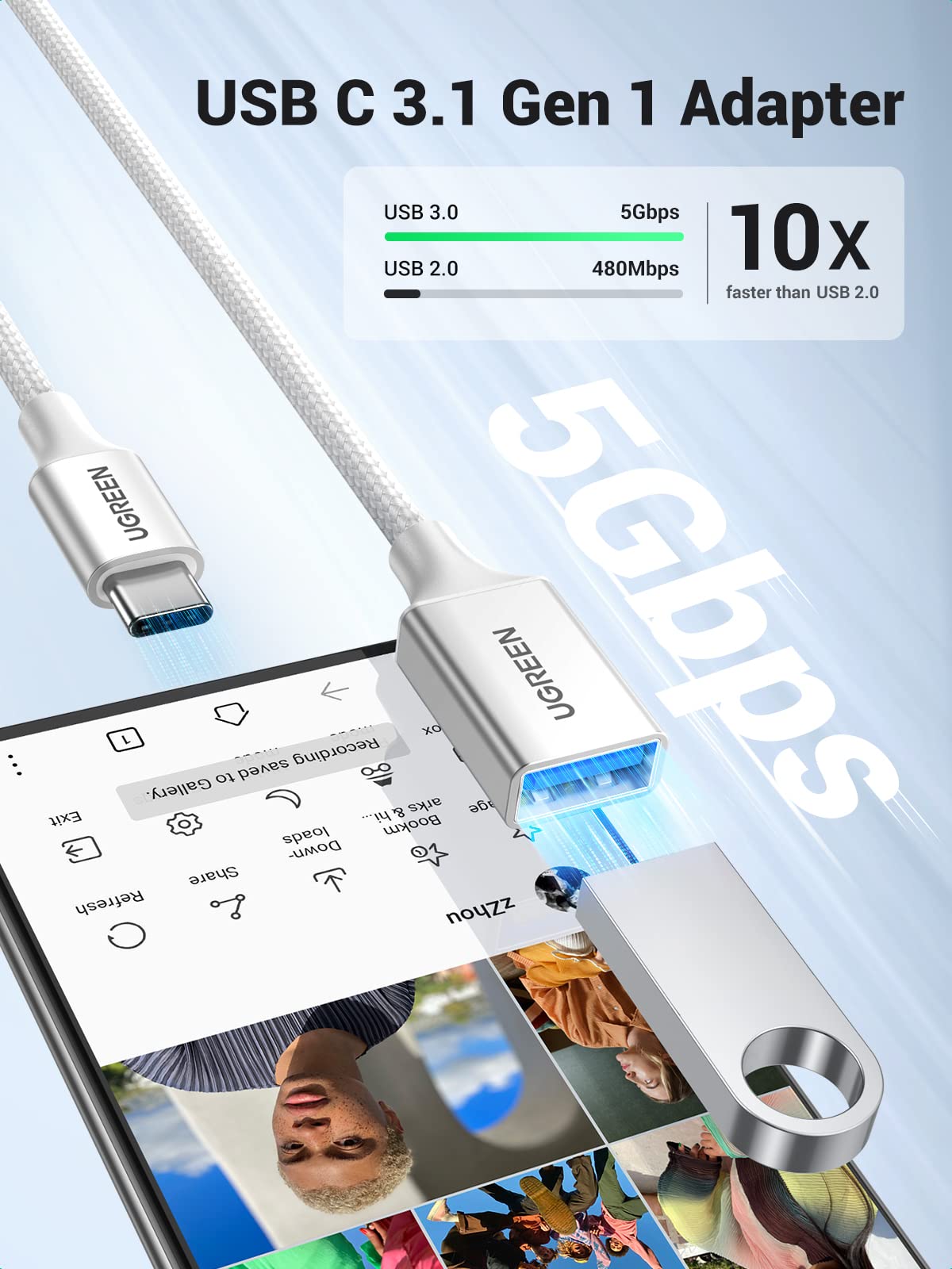 UGREEN 10Gbps USB C to USB Adaptor for iPhone, iPad, MacBook, Galaxy Grey
