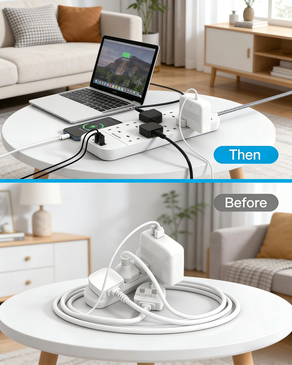 Extension Lead with 2 USB C Slots, 8 Way Power Strip Surge Protector