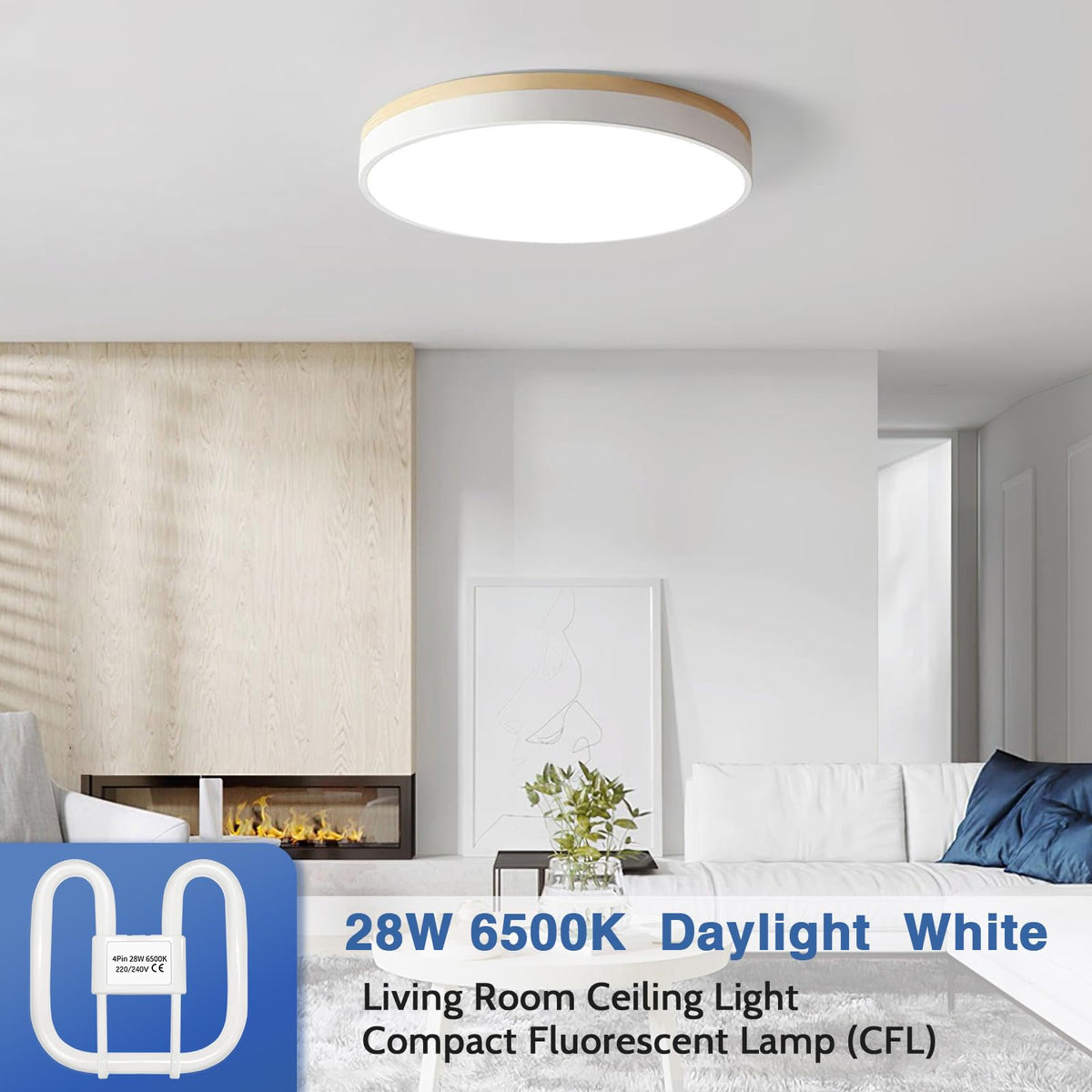 Akynite 16W 2D Square 2-Pin GR8 Cap Daylight White 6500k Compact Fluorescent Lamp, AC 230V, CFL 2 Pin Light Bulb, not dimmable, GR8 DD Flat Butterfly Bulb for Flush Ceiling Light, 1 Pack