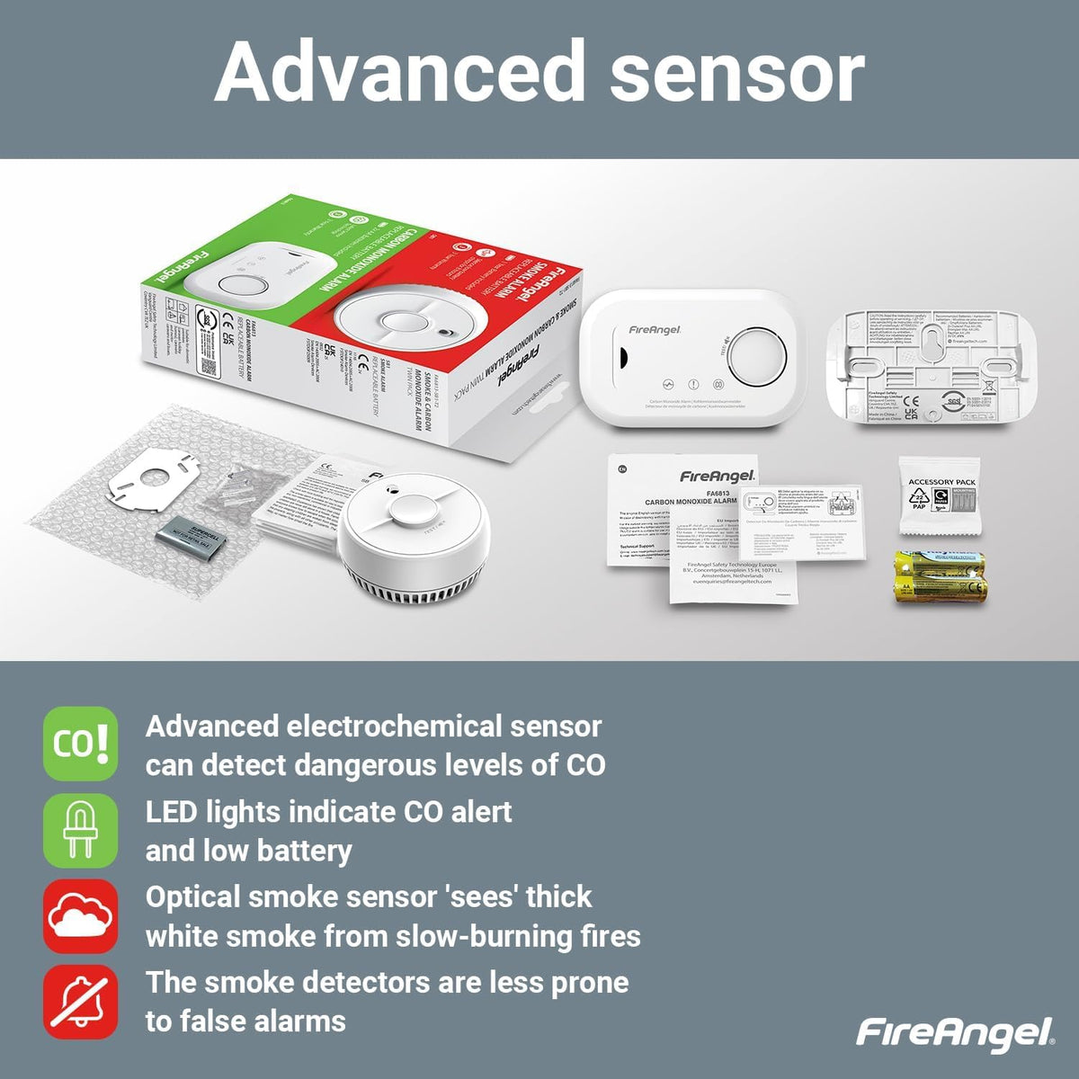 FireAngel SB1-R Smoke Alarm and FA6813 Carbon Monoxide Detector Set