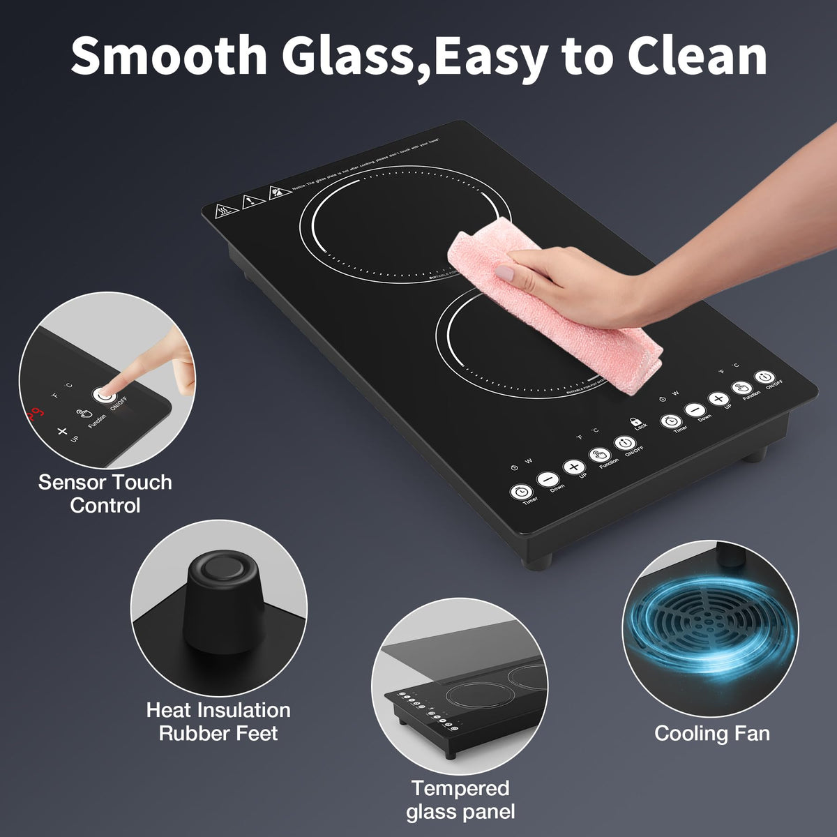 GIHETKUT single electric hob,220V 2000W Electric Hob with LED Touch Control,10 Power Levels, 4H Timer, Safety Lock,portable single burner hob Overheat protection