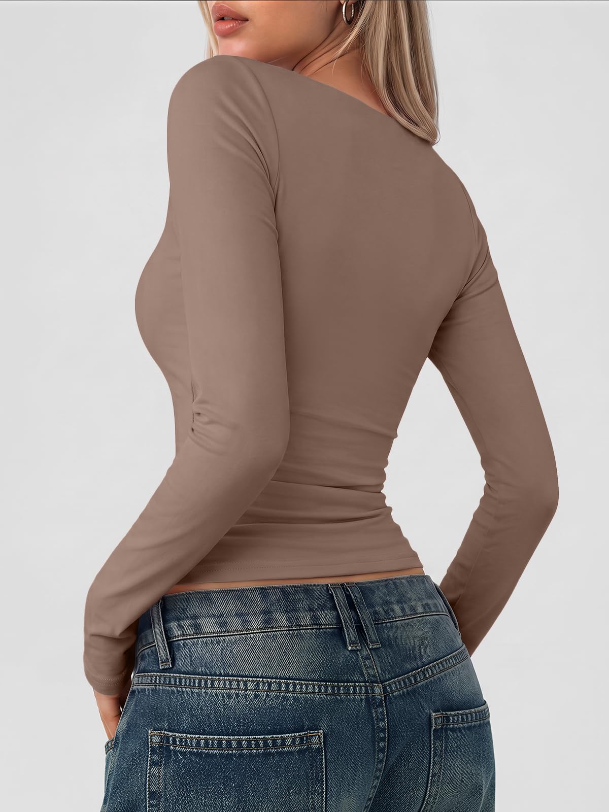LILLUSORY Long Sleeve Tops Women UK Square Neck Double Lined T Shirts