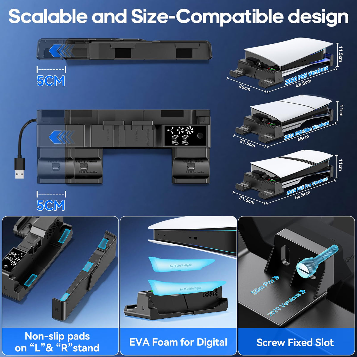 OIVO PS5/Slim/Pro Horizontal Stand for Disc & Digital Console, Protective Stable PS5 Accessories Base Stand with Upgraded Support Rods on Bottom & Scalable Design for PlayStation 5 Console Faceplates