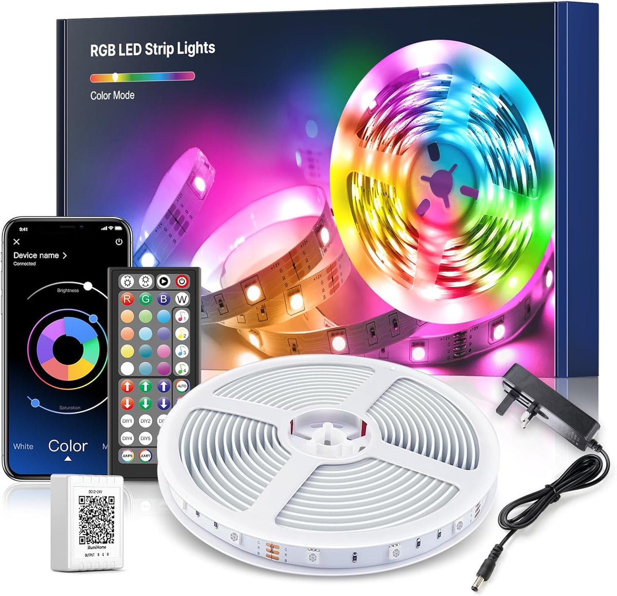 Mexllex LED Strip Lights 10M (1X10M) APP Control Colour Changing LED Lights with Remote, Music Sync Built-in Mic, SMD RGB Light Strips RGB LED Strip, Led Lights for Bedroom Home Decoration