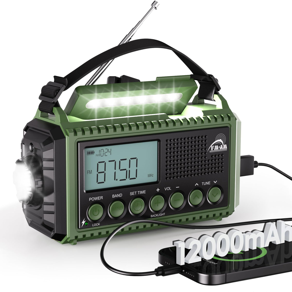 Mesqool Wind Up Radio Solar Powered, 5000mAh Emergency Hand Crank AM FM Radio with Flashlight, Reading Lamp, USB Phone Charger, SOS Alarm and Compass