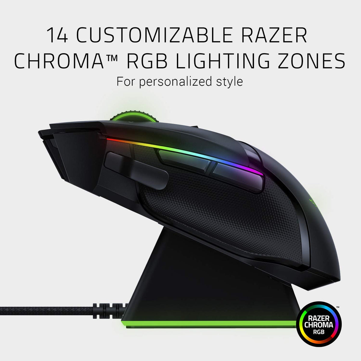 Razer Basilisk V3 - Wired Customisable Gaming Mouse (10+1 Programmable Buttons, HyperScroll Tilt Wheel, 11 Chroma RGB Lighting Zones, Optical Mouse Switches, Focus+ 26K DPI Optical Sensor) Black