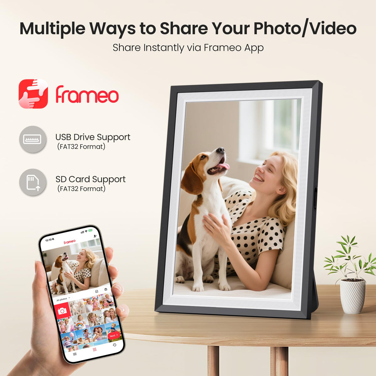 Frameo WiFi Digital Photo Frame 10.1 Inch - 1280x800 HD IPS Touch Screen Picture Frame Electronic, 32GB Memory, Auto Rotate, Wall Mountable, Digital PictureFrame for Sharing Photos and Videos