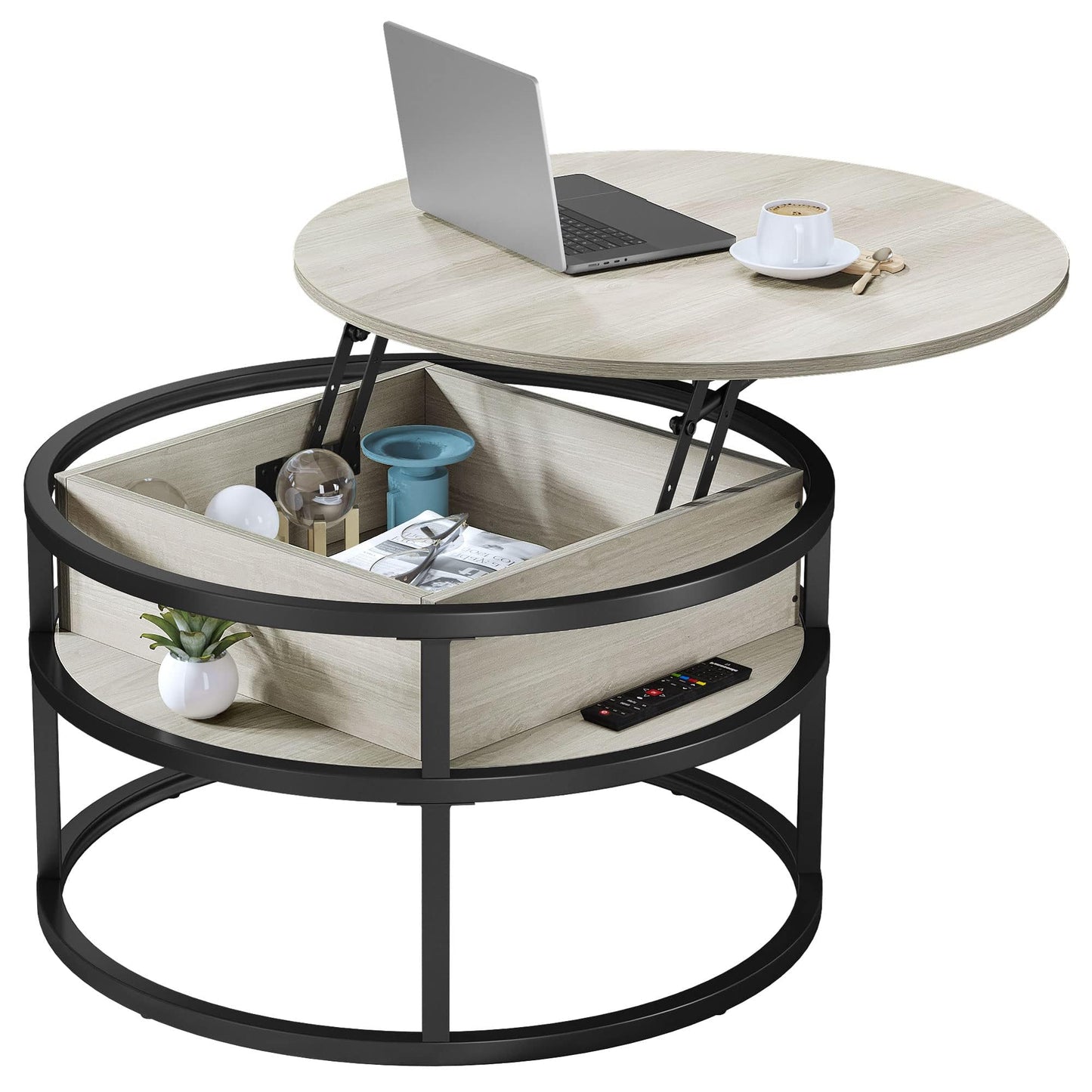 YITAHOME Coffee Table with Lift Top, lift up Coffee Table Round with Hidden Storage Compartment, 60x60x47cm