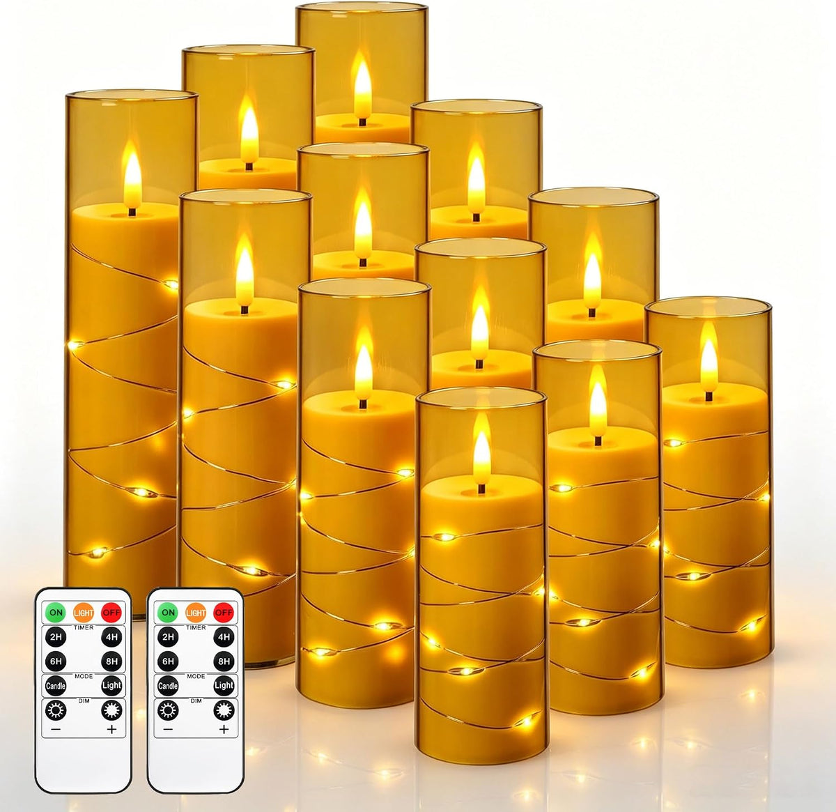5 Pack Ivory Transparent Taper Candles, Black Wick Flickering Flameless LED Candles with Fairy Lights, Heat Resistant Reusable Plastic Candles, Remote Control, 14/14/16/18/20cm, Indoor Outdoor Decor