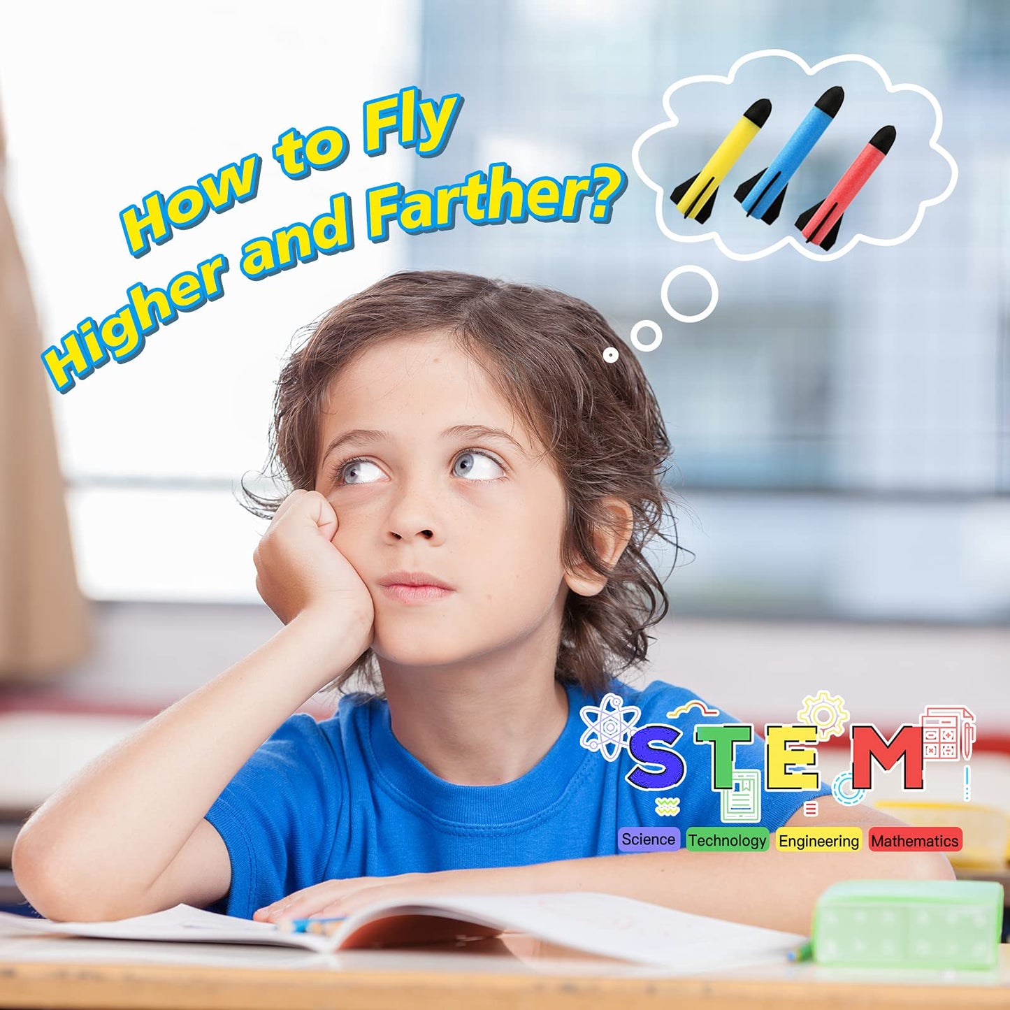 REFUN Rocket Launcher for Kids with 6 Foam Rockets - STEM Gift for Boys & Girls Ages 3+ - Christmas Xmas Easter Egg Gifts - Fun Outdoor/Indoor Toy