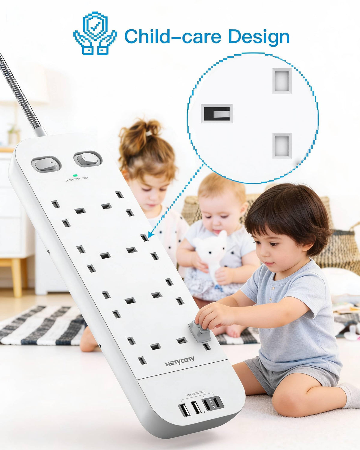 Extension Lead with 2 USB C Slots, 8 Way Power Strip Surge Protector