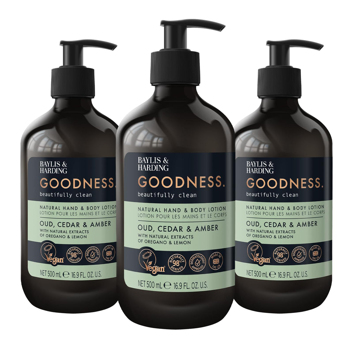 Baylis & Harding Goodness Natural Body Wash 500ml 3 pack
