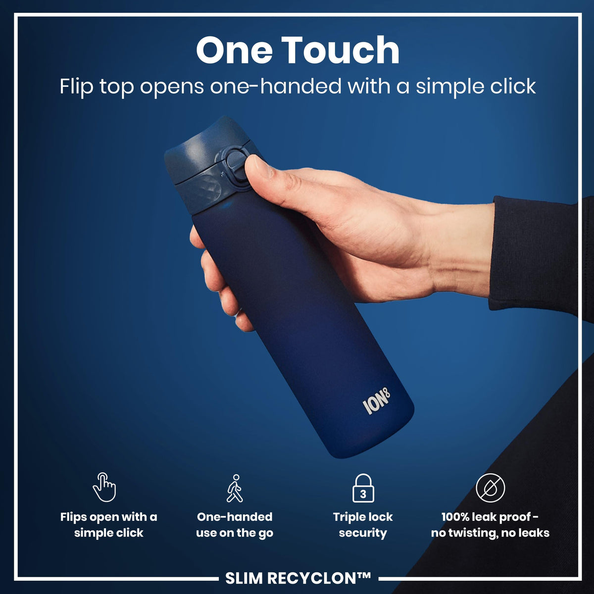 Ion8 Water Bottle, 500 ml/18 oz, Leak Proof, Easy to Open, Secure Lock, Dishwasher Safe, Hygienic Flip Cover, Carry Handle, Fits Cup Holders, Easy Clean, Hot Pink