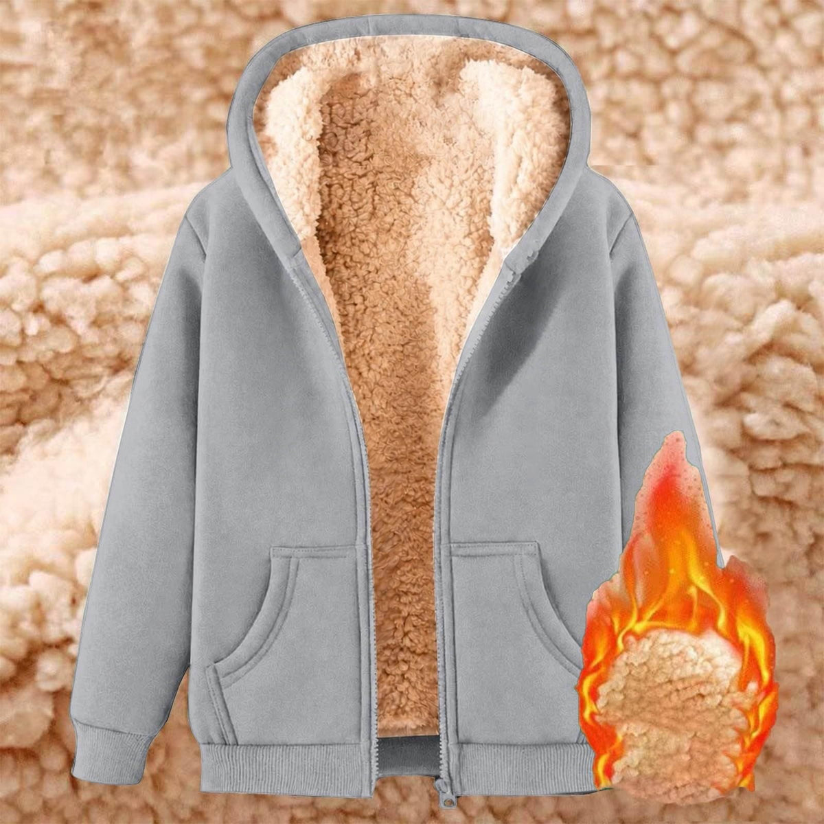 Womens Teddy Fleece Hoodies Sherpa Lined Fuzzy Jacket with Pockets Full Zip Hooded Sweatshirts Ladies Fall Winter Warm Jumper Coat Outwear Thermal Outfits Clothing