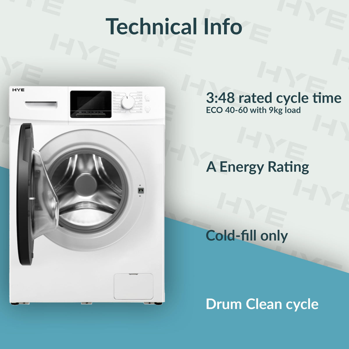 HYE Washing Machine - 8KG Drum, 1400RPM, White